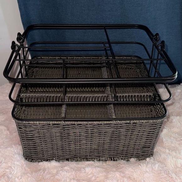 Mesa Black Woven Storage Basket Picnic Caddy Organizer - Picture 9 of 14